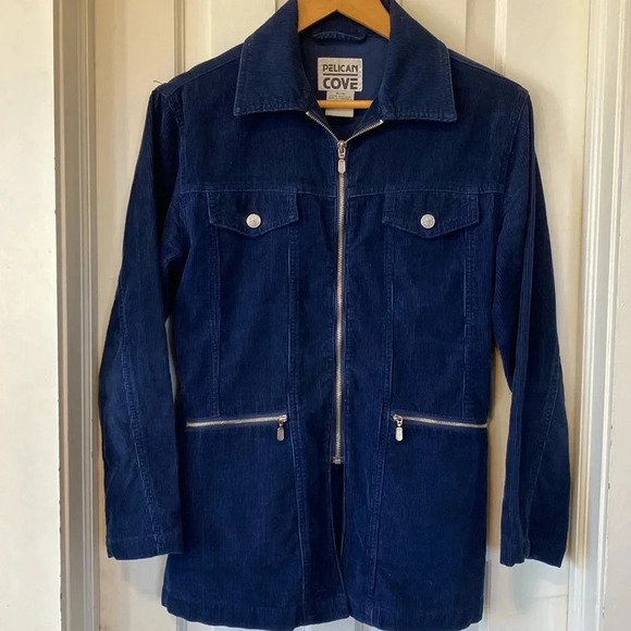 Vintage Corduroy Pelican Cove Navy Mid Length Jacket Sz M Grunge Military 90's - Picture 1 of 15